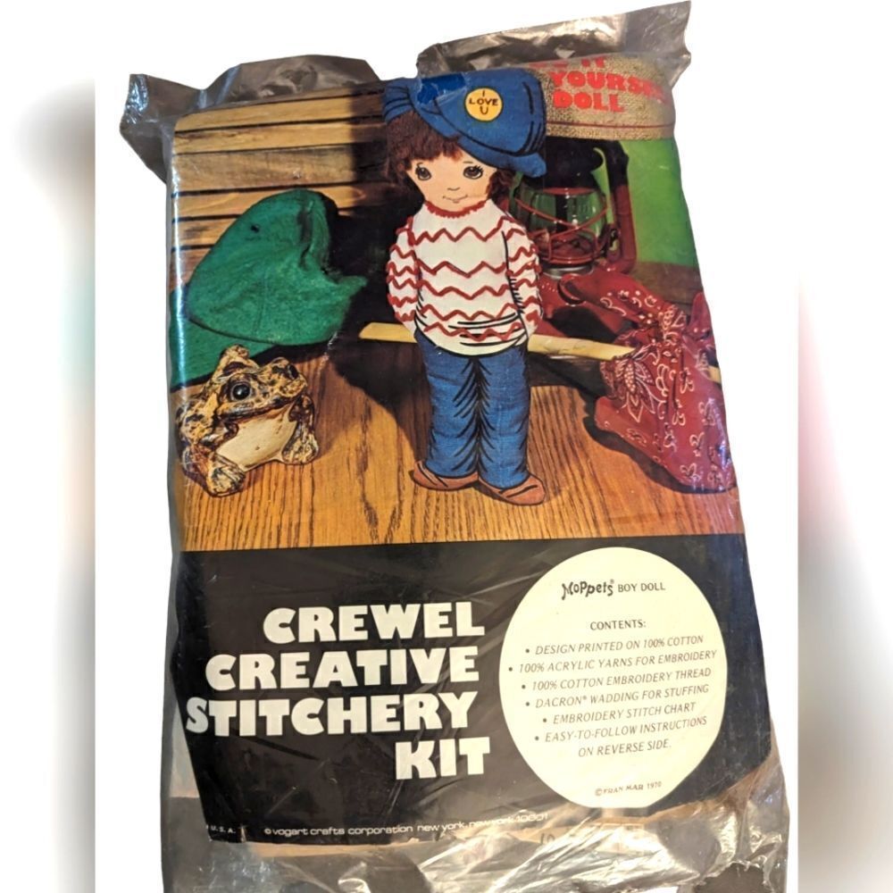 Vintage Crewel creative stitchery kit Moppets boy doll NIP